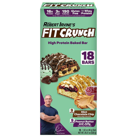 FITCRUNCH Protein Bars Variety Pack - Snack Size, Gluten Free (18 Bars, Mint Chocolate Chip & Peanut Butter Jelly)
