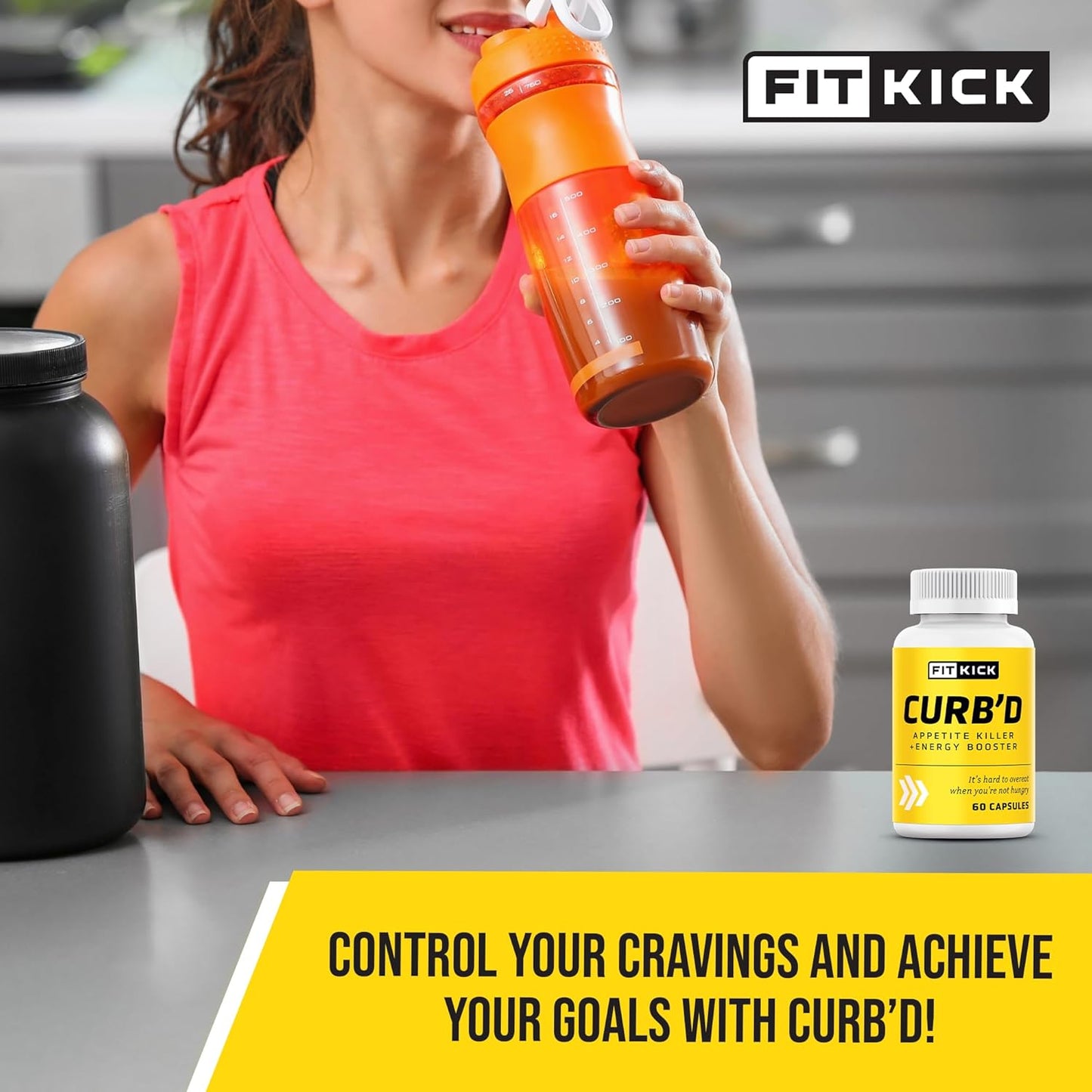 FITKICK CURB'D Capsules - 60 Count for Over-Eating Control, Energy Boost, and Healthy Eating Support