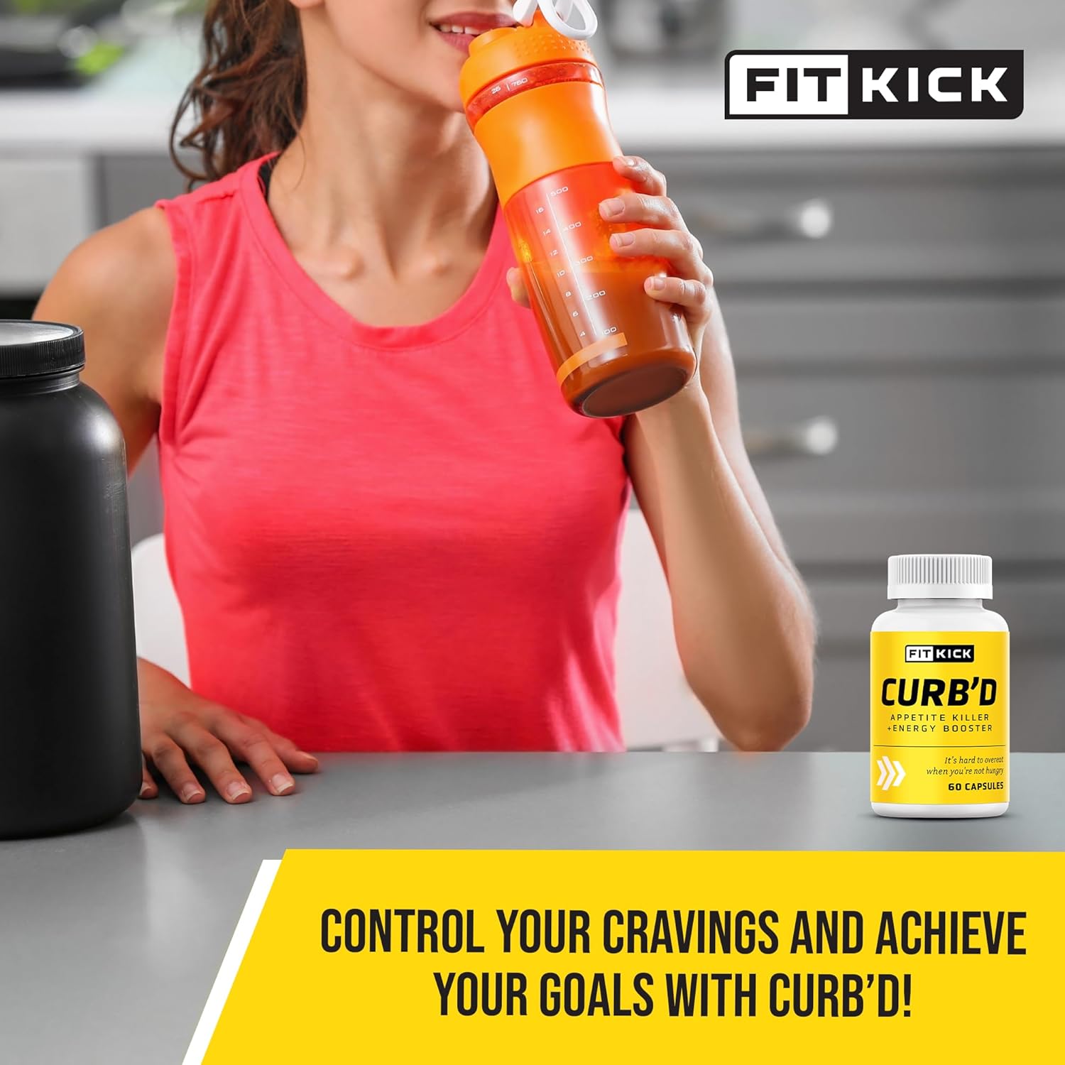 FITKICK CURB'D Capsules - 60 Count for Over-Eating Control, Energy Boost, and Healthy Eating Support