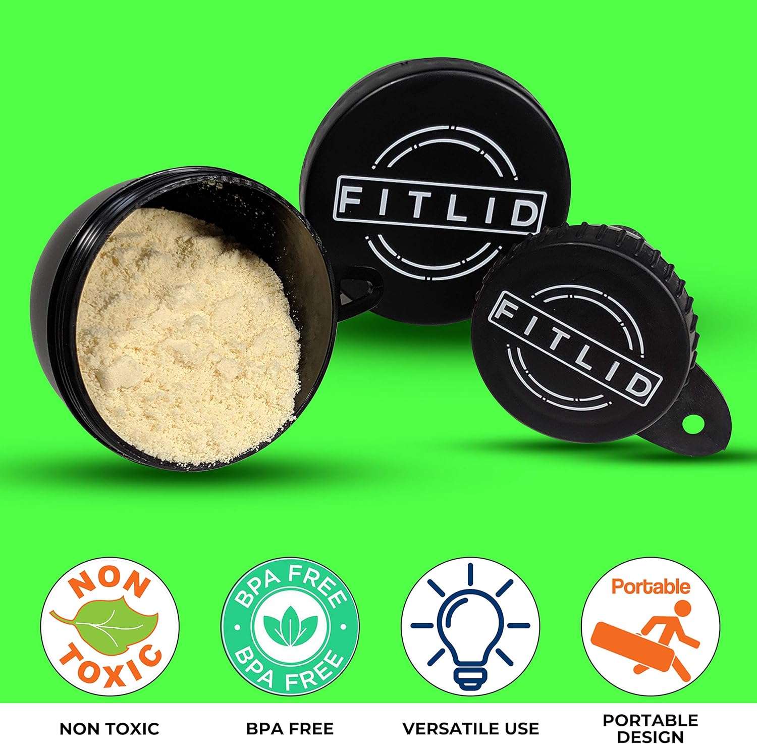 FitLid Small & Large 2-Pack Protein Funnel Set for Pre-Workout & Supplements - Easy Mess-Free Container for Fitness & Travel
