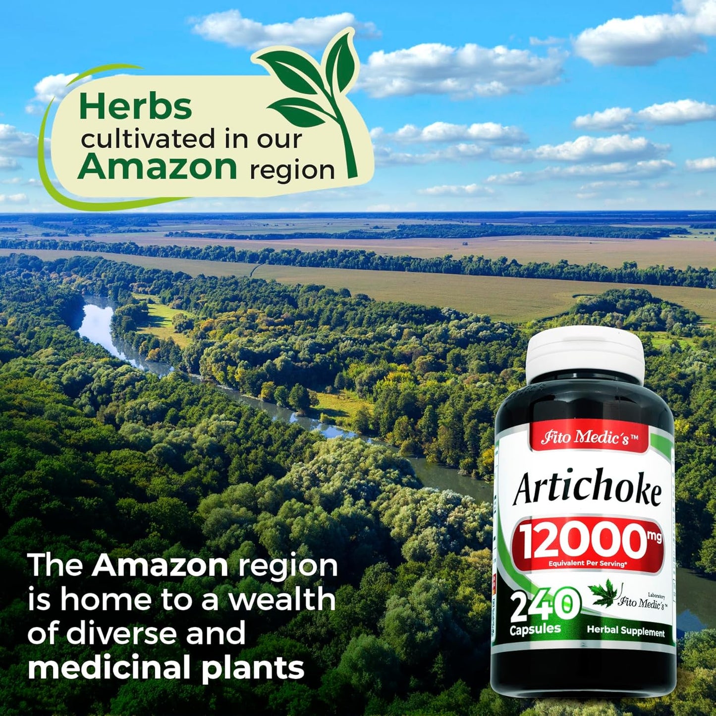 FITO MEDIC'S Lab Artichoke Extract Capsules 240 Count - 12000mg Supplement for Heart Health - Natural alcachofa Dietary Supplement