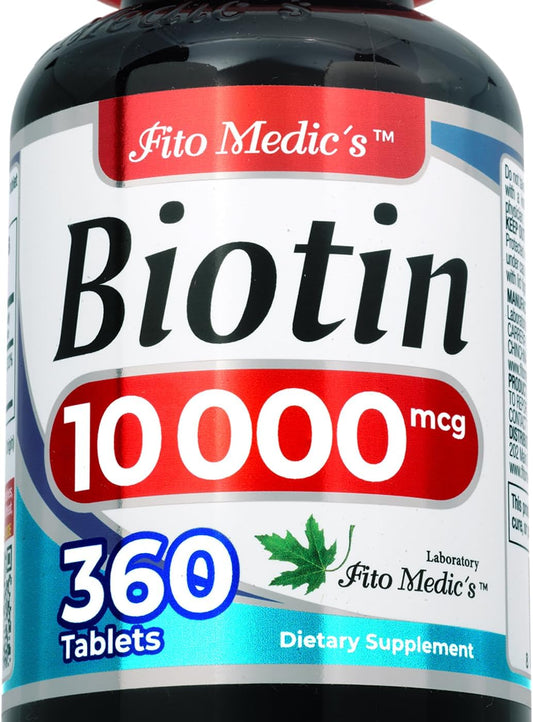 FITO MEDIC'S Lab Biotin 10000mcg Supplement - 360 Tablets for Hair Growth with Ultra High Absorption