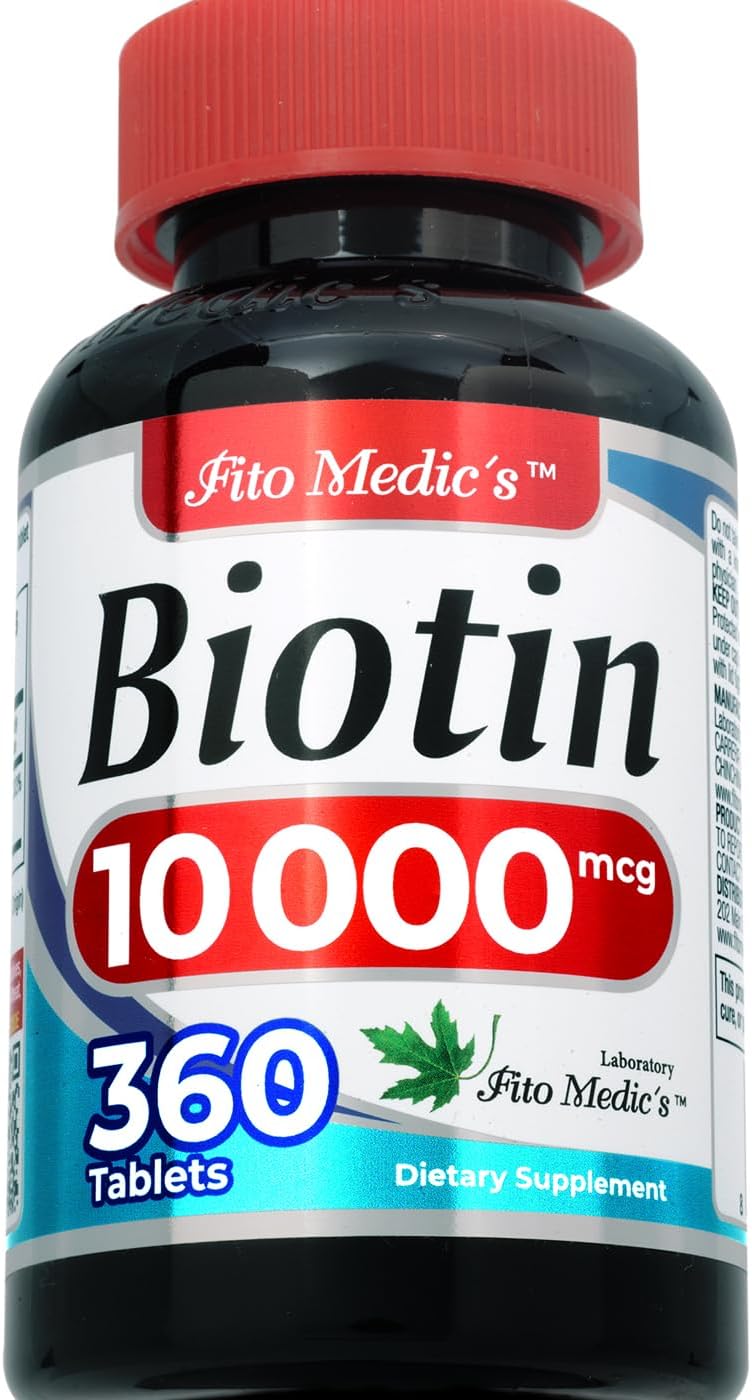 FITO MEDIC'S Lab Biotin 10000mcg Supplement - 360 Tablets for Hair Growth with Ultra High Absorption