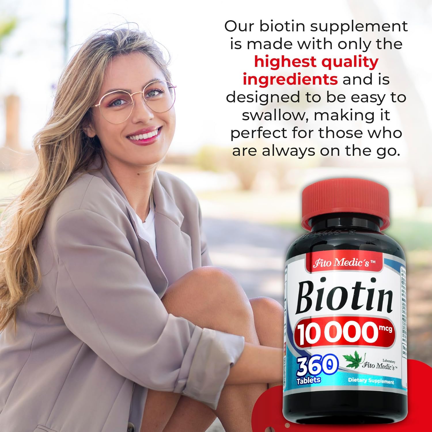 FITO MEDIC'S Lab Biotin 10000mcg Supplement - 360 Tablets for Hair Growth with Ultra High Absorption
