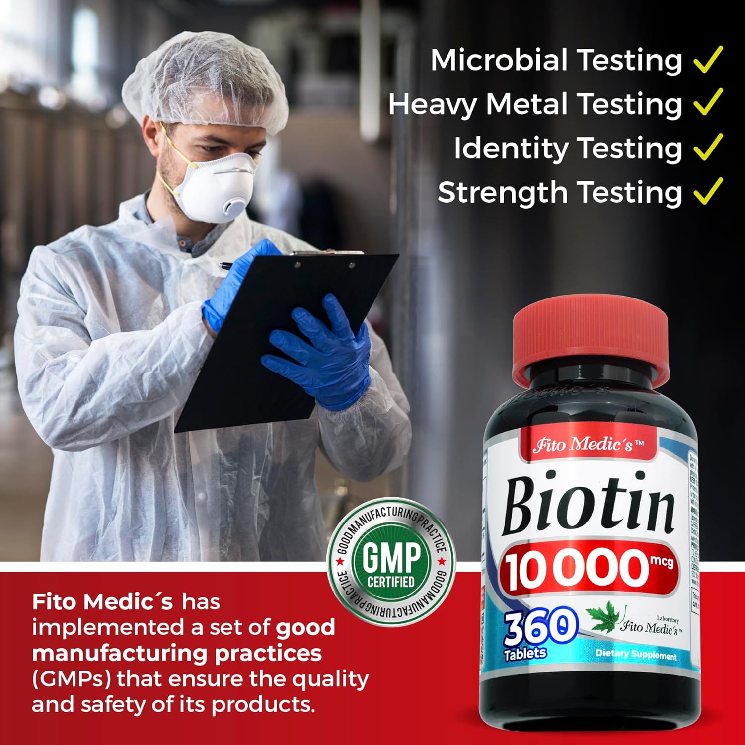 FITO MEDIC'S Lab Biotin 10000mcg Supplement - 360 Tablets for Hair Growth with Ultra High Absorption