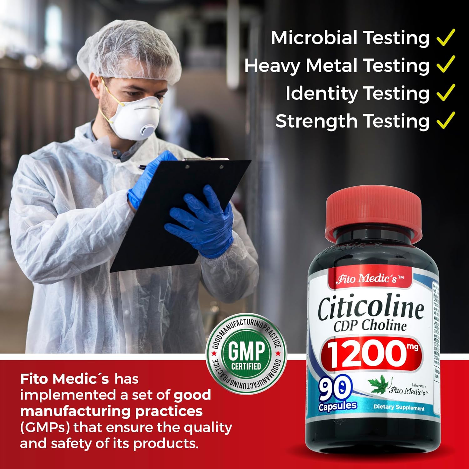 FITO MEDIC'S Lab Choline Supplements 1200mg 90 Caps - Citicoline CDP Choline Ultra High Absorption