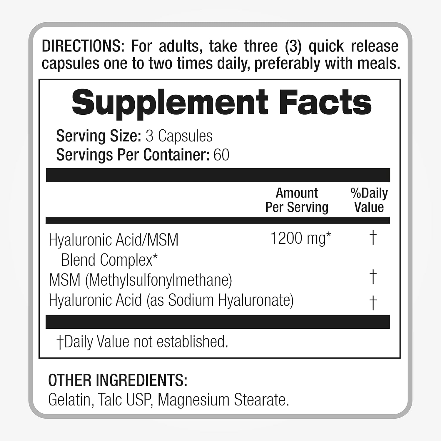 FITO MEDIC'S Lab Hyaluronic Acid Capsules with MSM - 1200mg per Serving, 180 Capsules - Supports Skin & Joint Health, Antioxidant, High Absorption