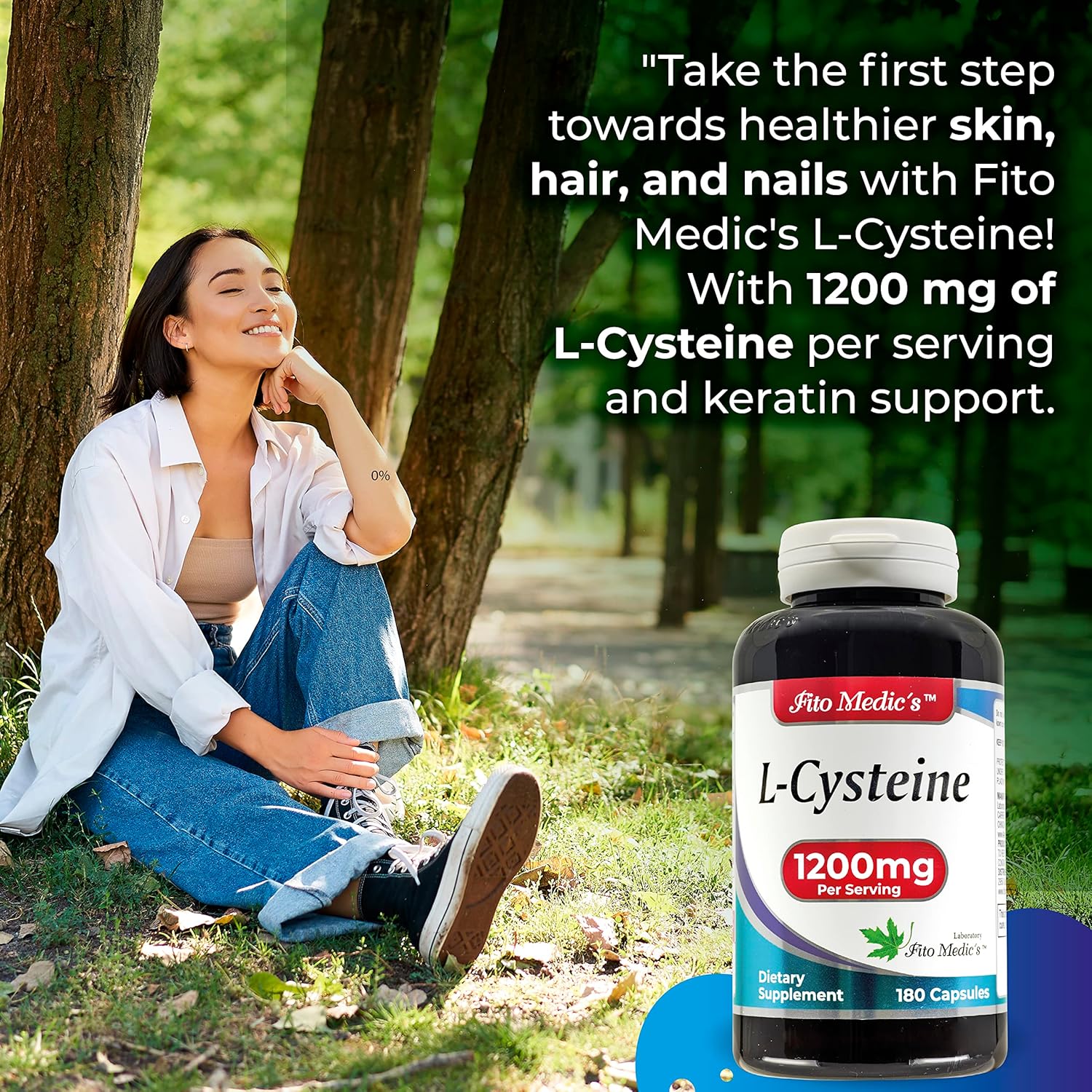 FITO MEDIC'S Lab L-cysteine 1200mg Free Form Amino Acid Keratin Support for Skin Hair Nails Glutathione Ultra High Absorption