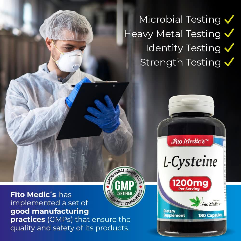 FITO MEDIC'S Lab L-cysteine 1200mg Free Form Amino Acid Keratin Support for Skin Hair Nails Glutathione Ultra High Absorption