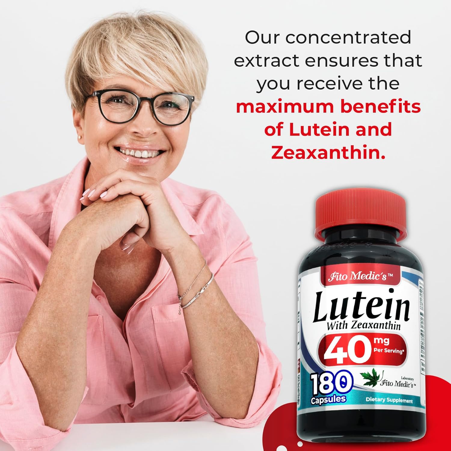 FITO MEDIC'S Lab Lutein 40mg Capsules for Ultra High Absorption - Concentrate Extract with Zeaxanthin - 180 Count