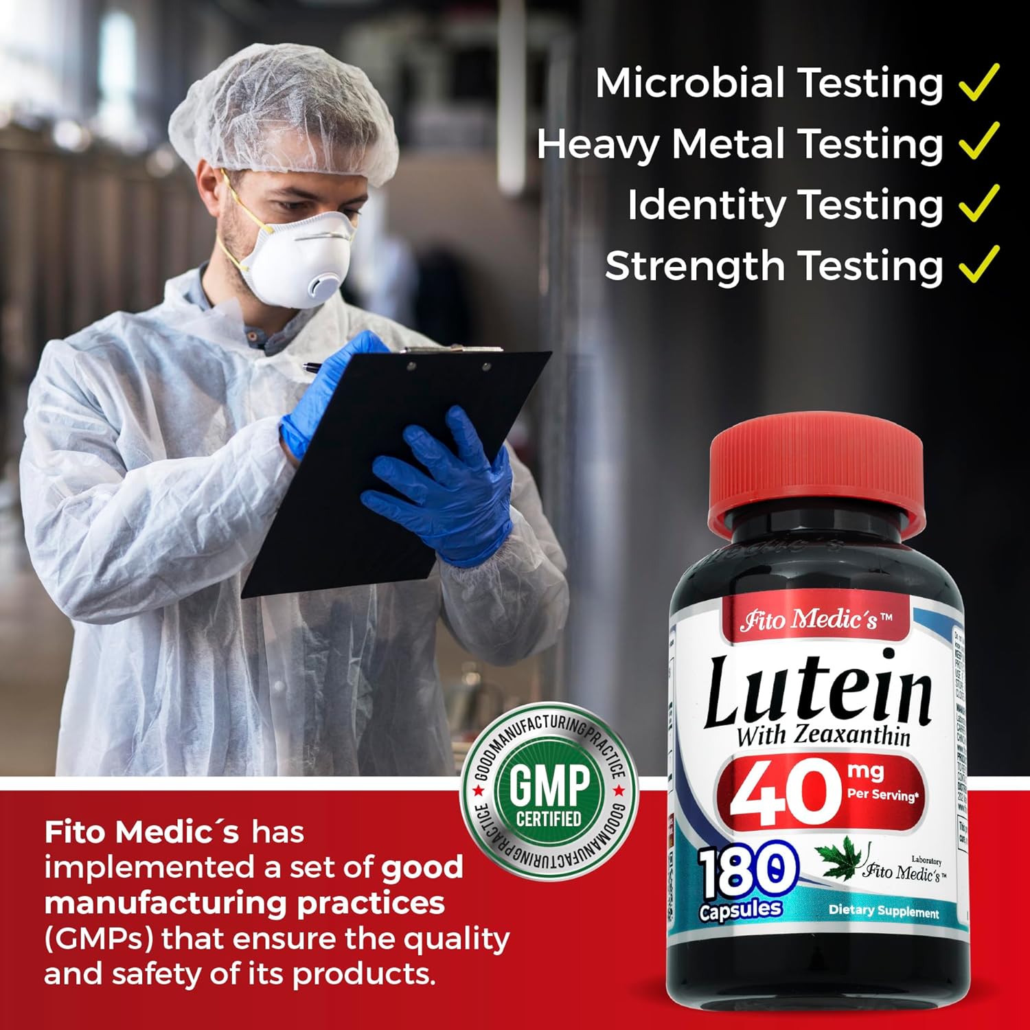 FITO MEDIC'S Lab Lutein 40mg Capsules for Ultra High Absorption - Concentrate Extract with Zeaxanthin - 180 Count