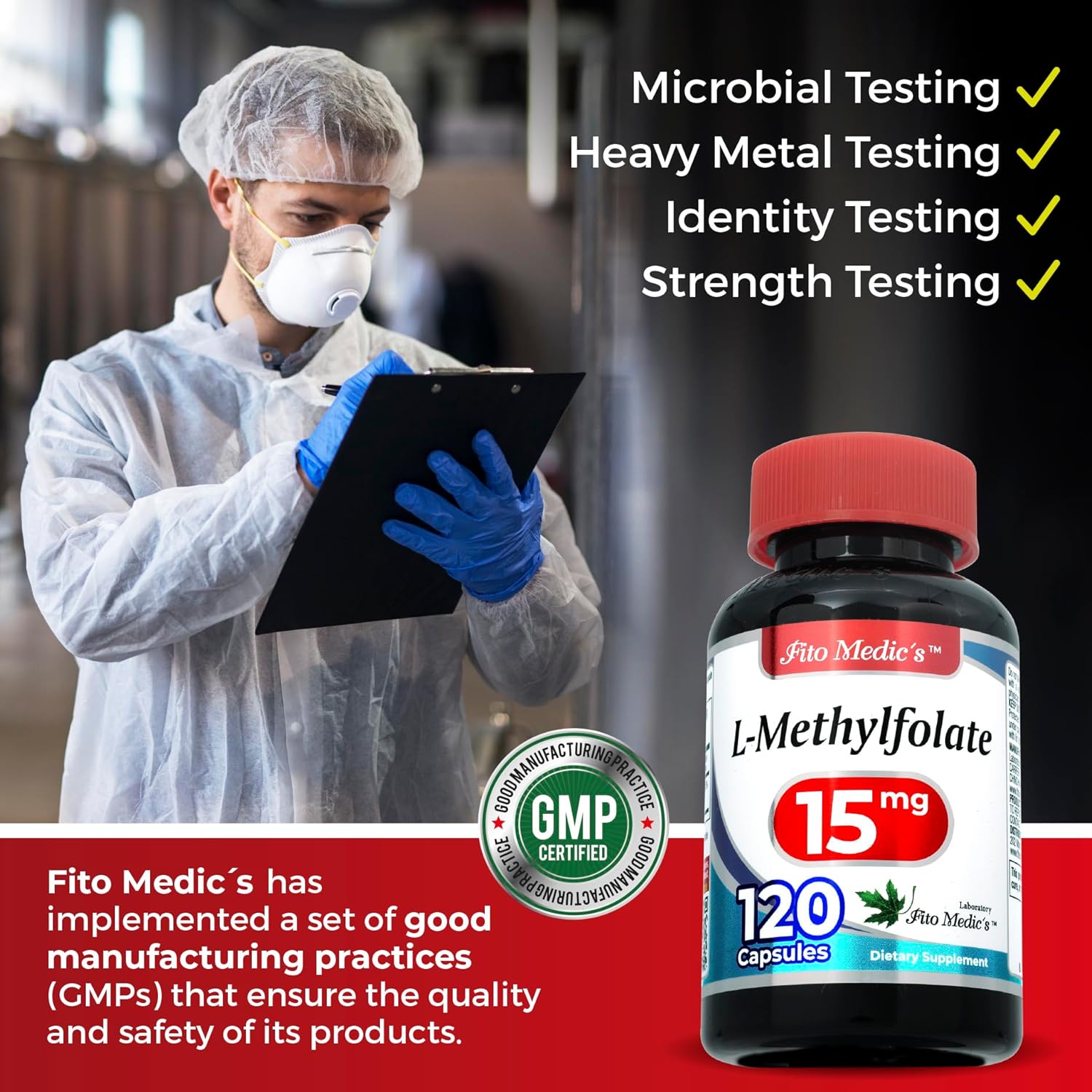 FITO MEDIC'S Lab Methylfolate Supplement - 120 Capsules (15 mg, 15000 mc) for MTHFR Support & High Absorption
