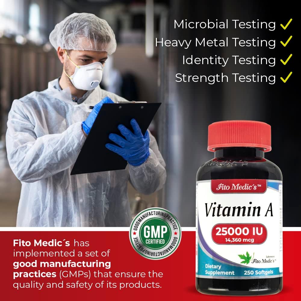 FITO MEDIC'S Lab Vitamin A 25000 IU Softgels - 250 Softgels for Healthy Skin, Eyes, and Immune System