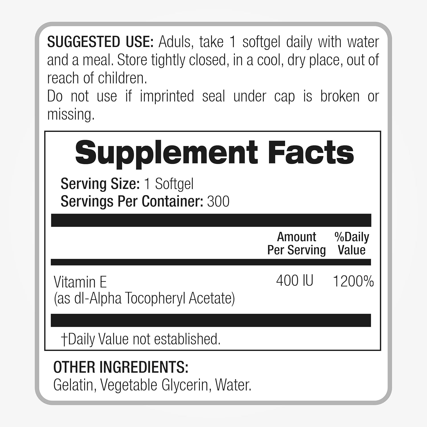 FITO MEDIC'S Lab Vitamin E 400 IU Softgels for Antioxidant Support - Pure Vitamin E Oil Capsules with High Absorption - 300 Countvitamina e