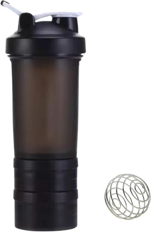 Fittify Protein Shaker Bottle with Storage Compartments - 16.9 oz (500 ml) [Black] - Ideal for Pre-Workout, Protein, and Supplements