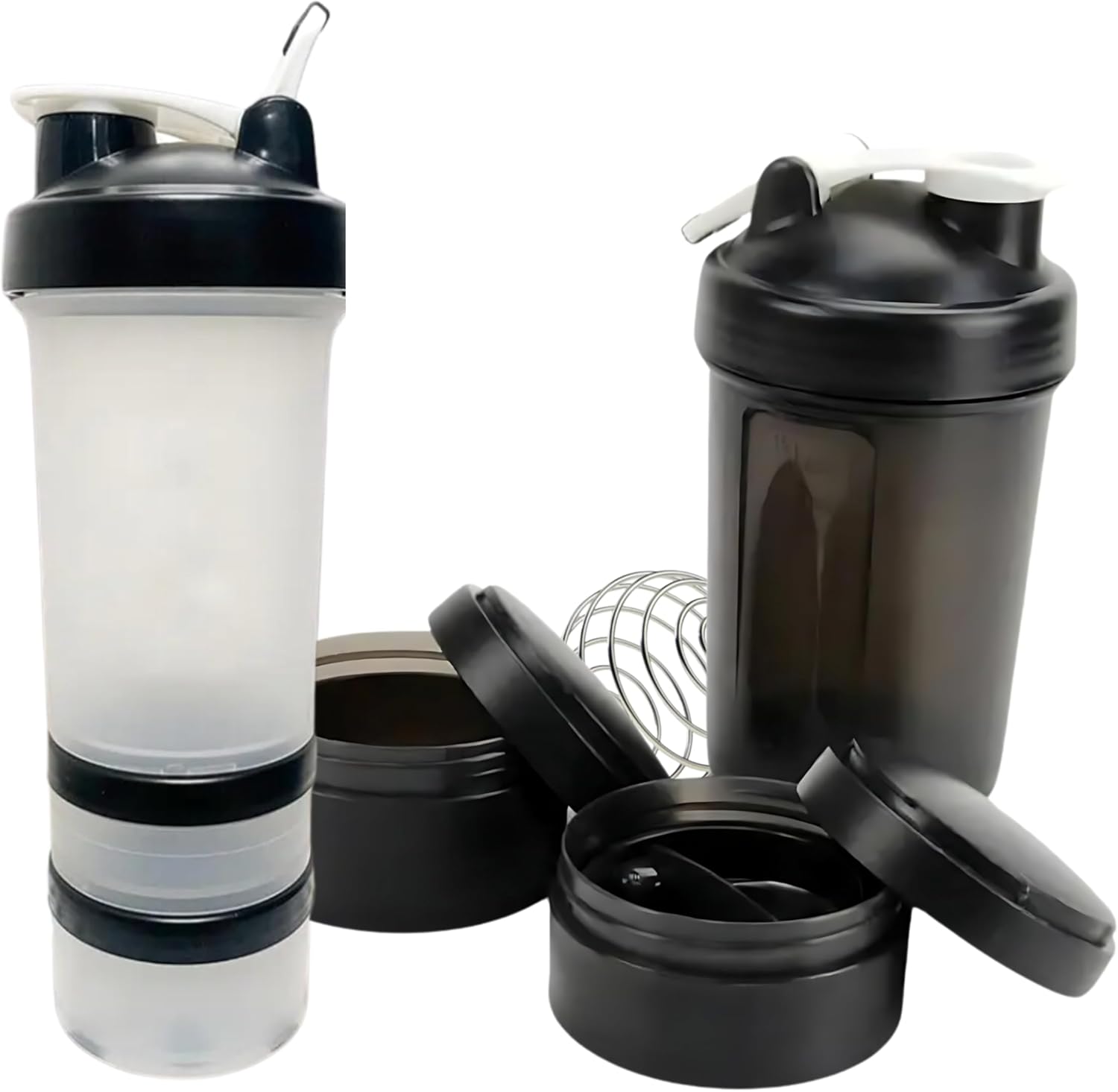 Fittify Protein Shaker Bottle with Storage Compartments - 16.9 oz (500 ml) [Black] - Ideal for Pre-Workout, Protein, and Supplements