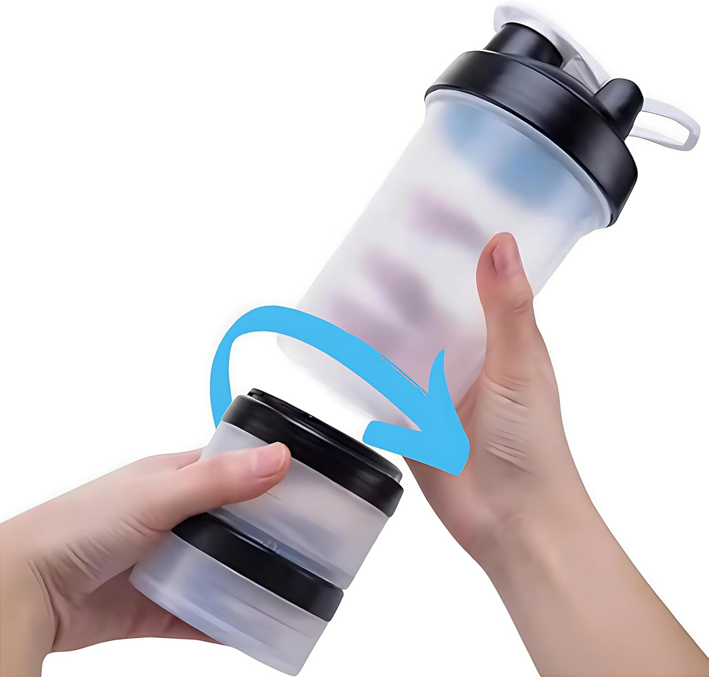 Fittify Protein Shaker Bottle with Storage Compartments - 16.9 oz (500 ml) [Black] - Ideal for Pre-Workout, Protein, and Supplements