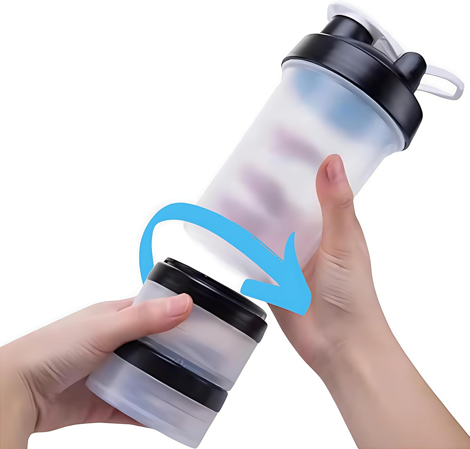 Fittify Protein Shaker Bottle with Storage Compartments - 16.9 oz (500 ml) [Black] - Ideal for Pre-Workout, Protein, and Supplements