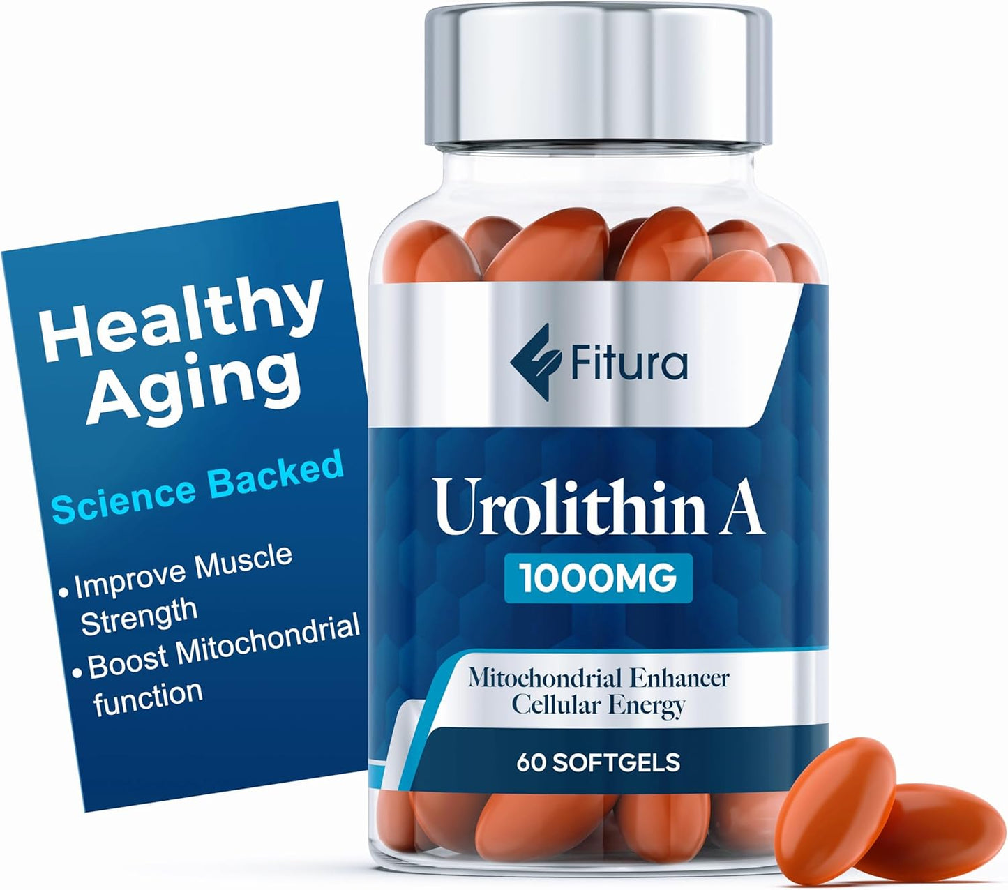 Fitura Mitopure Capsules - Scientifically Proven for Muscle Strength & Cellular Energy - Improve Mitochondrial Health, Boost Cellular Function - Anti-Aging Urolithin A Supplement