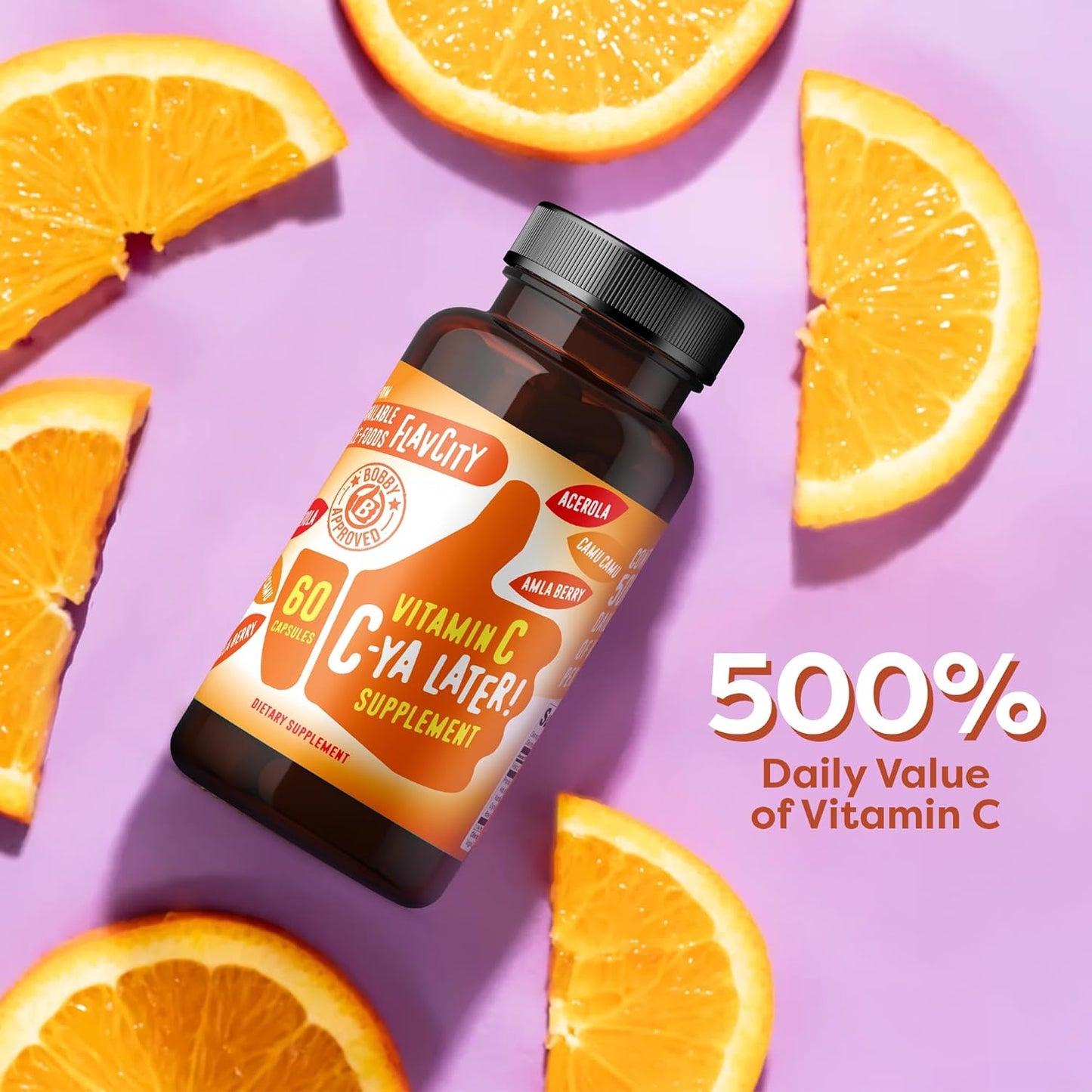 FlavCity C-Ya Later Vitamin C Supplement - Immune Support with Acerola, Camu Camu & Amla Berry - 60 Capsules