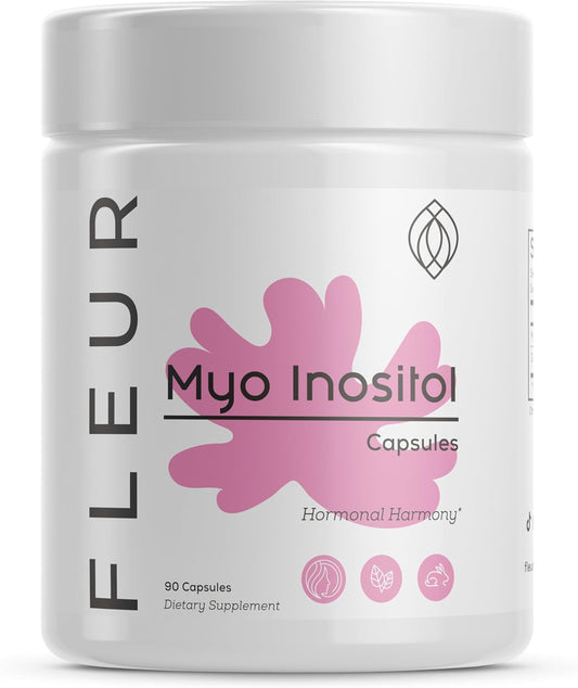 FLEUR Myo-Inositol & D-Chiro Inositol Capsules - Hormone Balance & Ovarian Function Support for Women - PCOS Symptom Relief - Regulates Menstrual Cycle - Non-GMO & Vegan - 90 Capsules