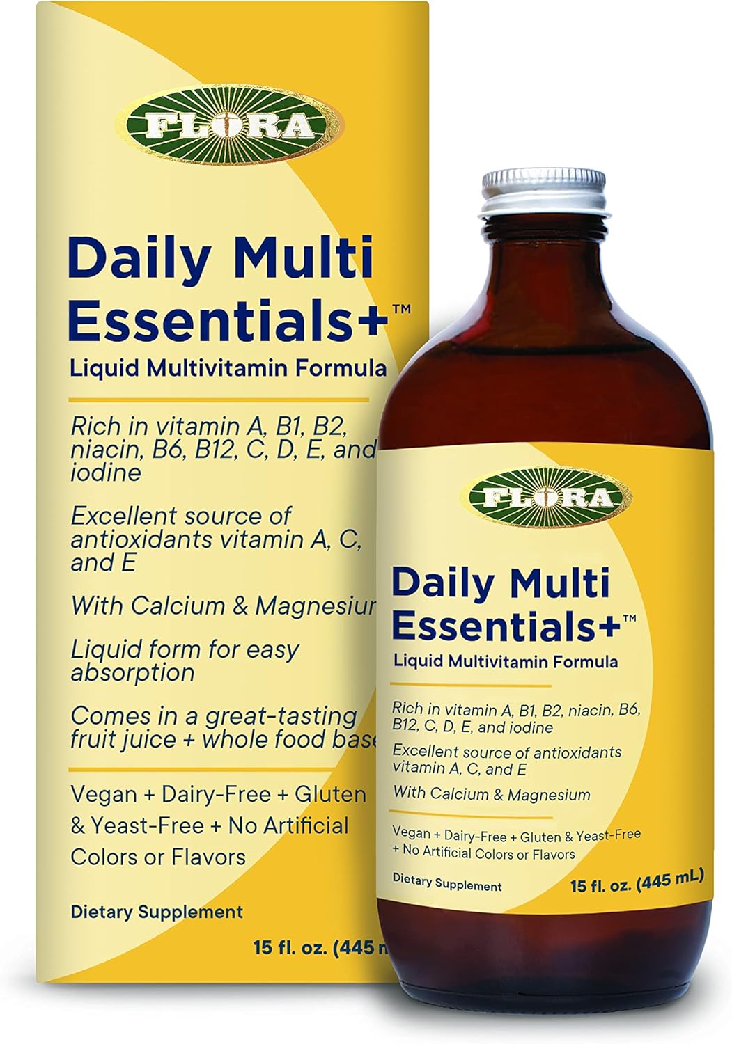 Flora Daily Multi Essentials+ Liquid Multivitamin Formula - 13 Vitamins & Minerals - 15 Fl Oz Bottle