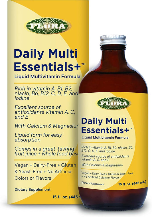 Flora Daily Multi Essentials+ Liquid Multivitamin Formula - 13 Vitamins & Minerals - 15 Fl Oz Bottle