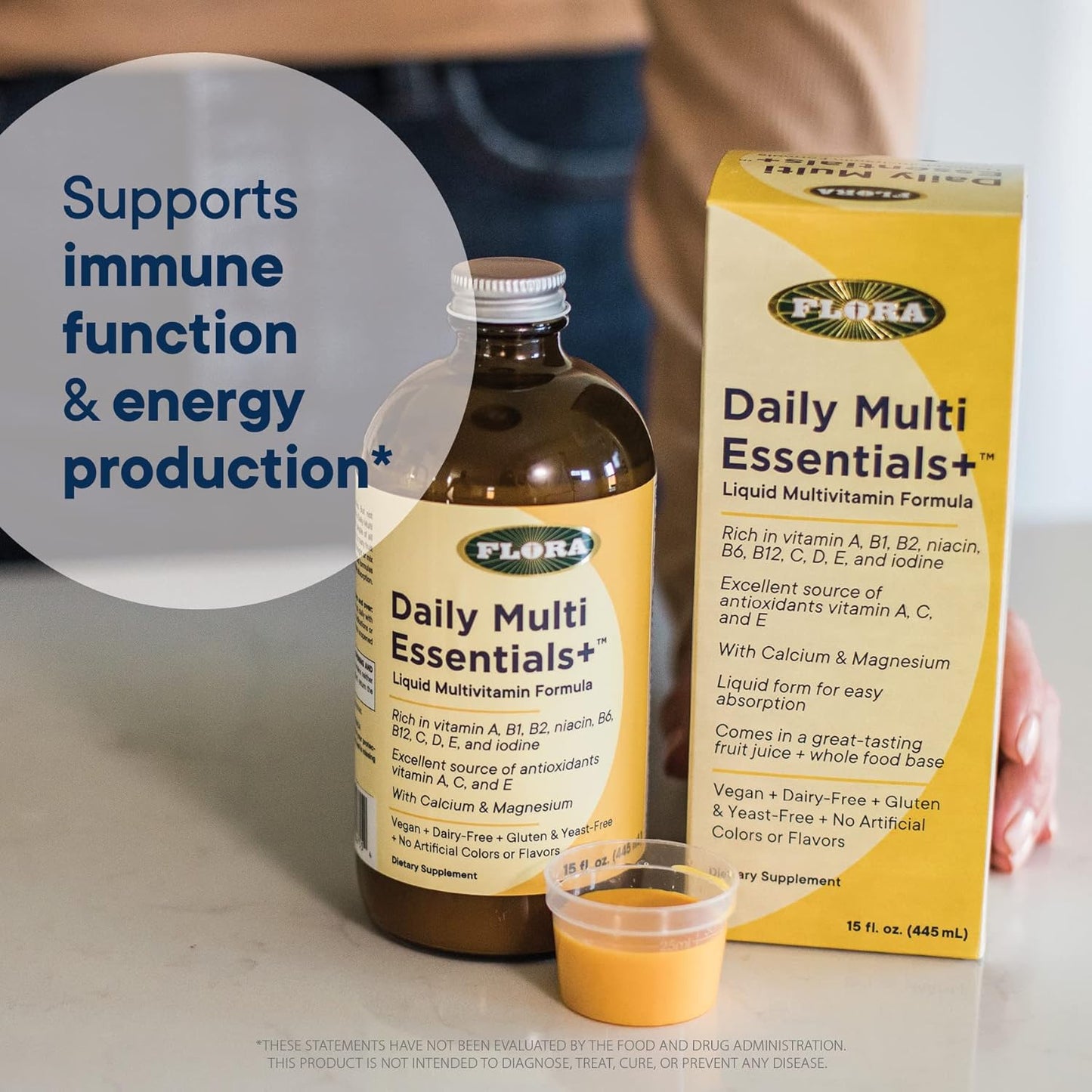 Flora Daily Multi Essentials+ Liquid Multivitamin Formula - 13 Vitamins & Minerals - 15 Fl Oz Bottle