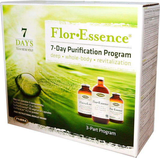 Flora Full Body Detox & Cleanse Kit - 7-Day, 3-Step with Tea, ProEssence, FloraLax - Plant-Based, Gluten Free, Non GMO
