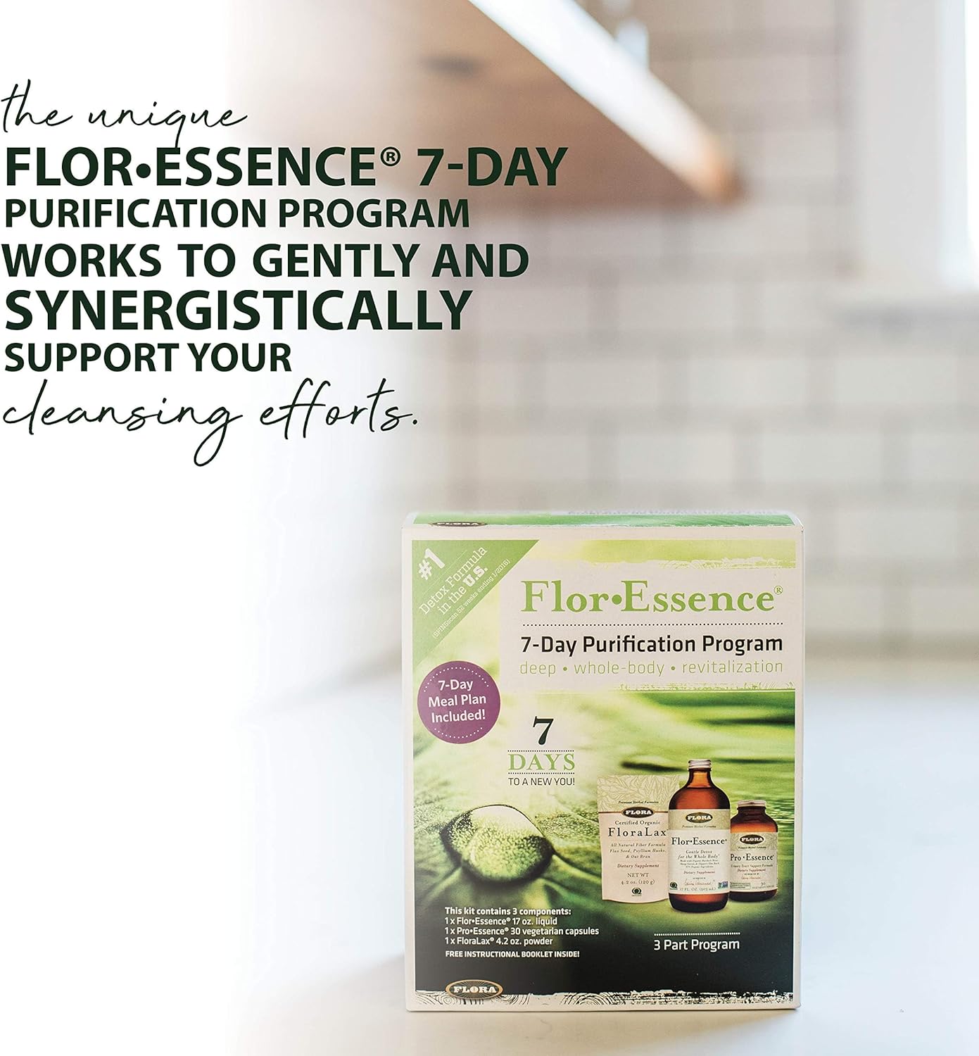 Flora Full Body Detox & Cleanse Kit - 7-Day, 3-Step with Tea, ProEssence, FloraLax - Plant-Based, Gluten Free, Non GMO