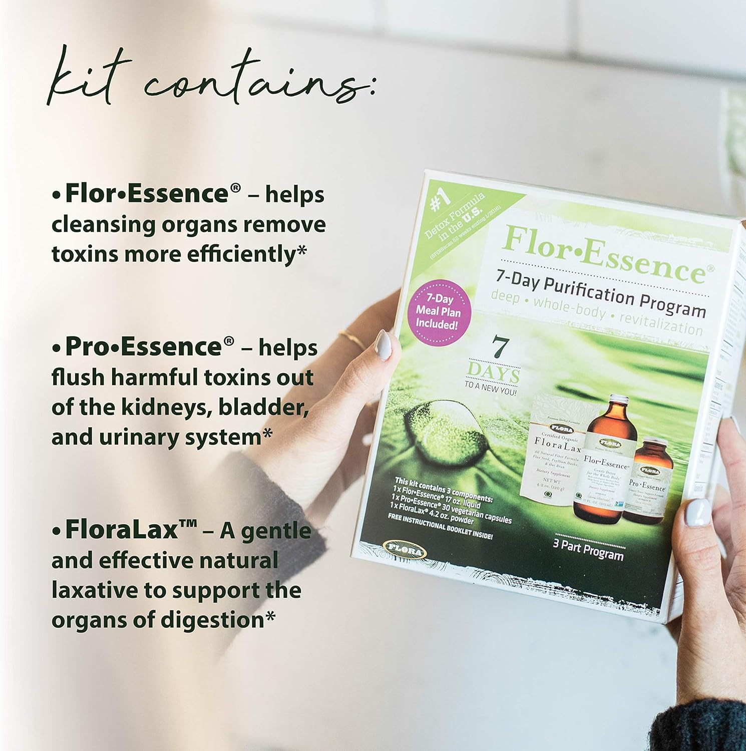 Flora Full Body Detox & Cleanse Kit - 7-Day, 3-Step with Tea, ProEssence, FloraLax - Plant-Based, Gluten Free, Non GMO