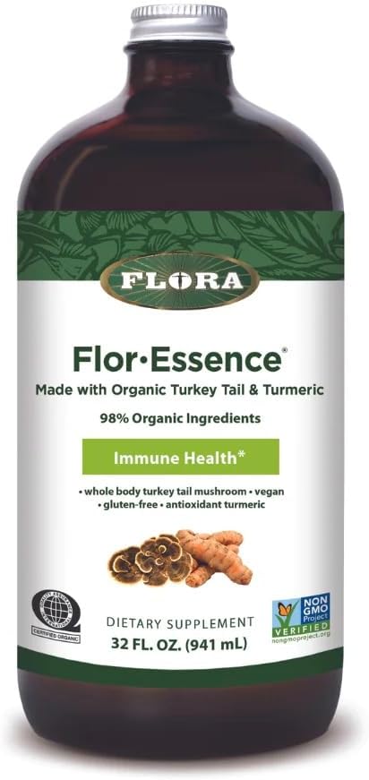 Flora Health Flor-Essence Immunity Support Elixir with Turkey Tail, Turmeric, Polysaccharides, Phenolic Compounds, Antioxidants - 32 fl. oz.