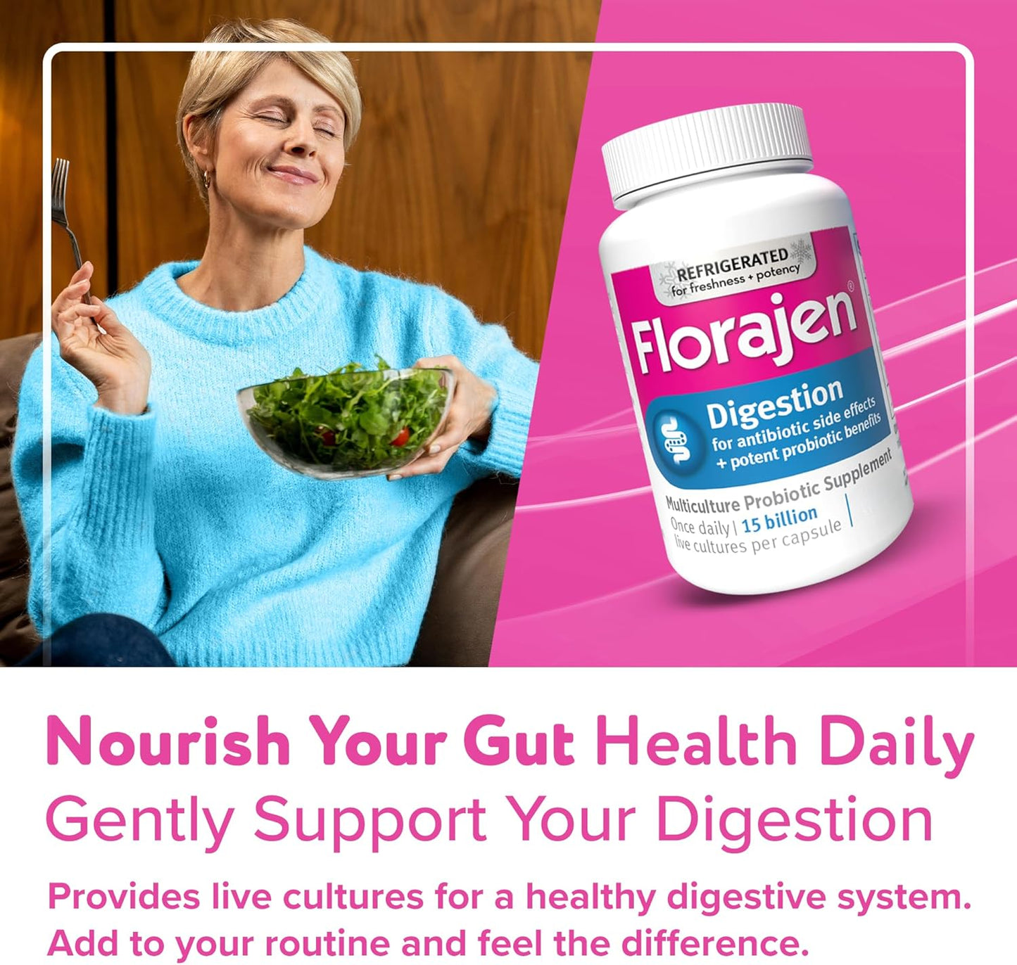 Florajen Digestion Probiotics: Gut Health Supplement for Adults - Constipation & Bloating Relief, 30 Count - Refrigerated