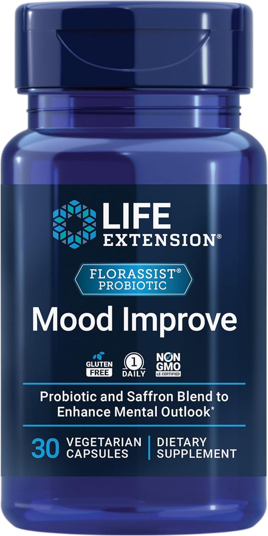 FLORASSIST Mood Probiotic with Saffron Blend - Gluten-Free, Non-GMO, Vegetarian - 30 Capsules