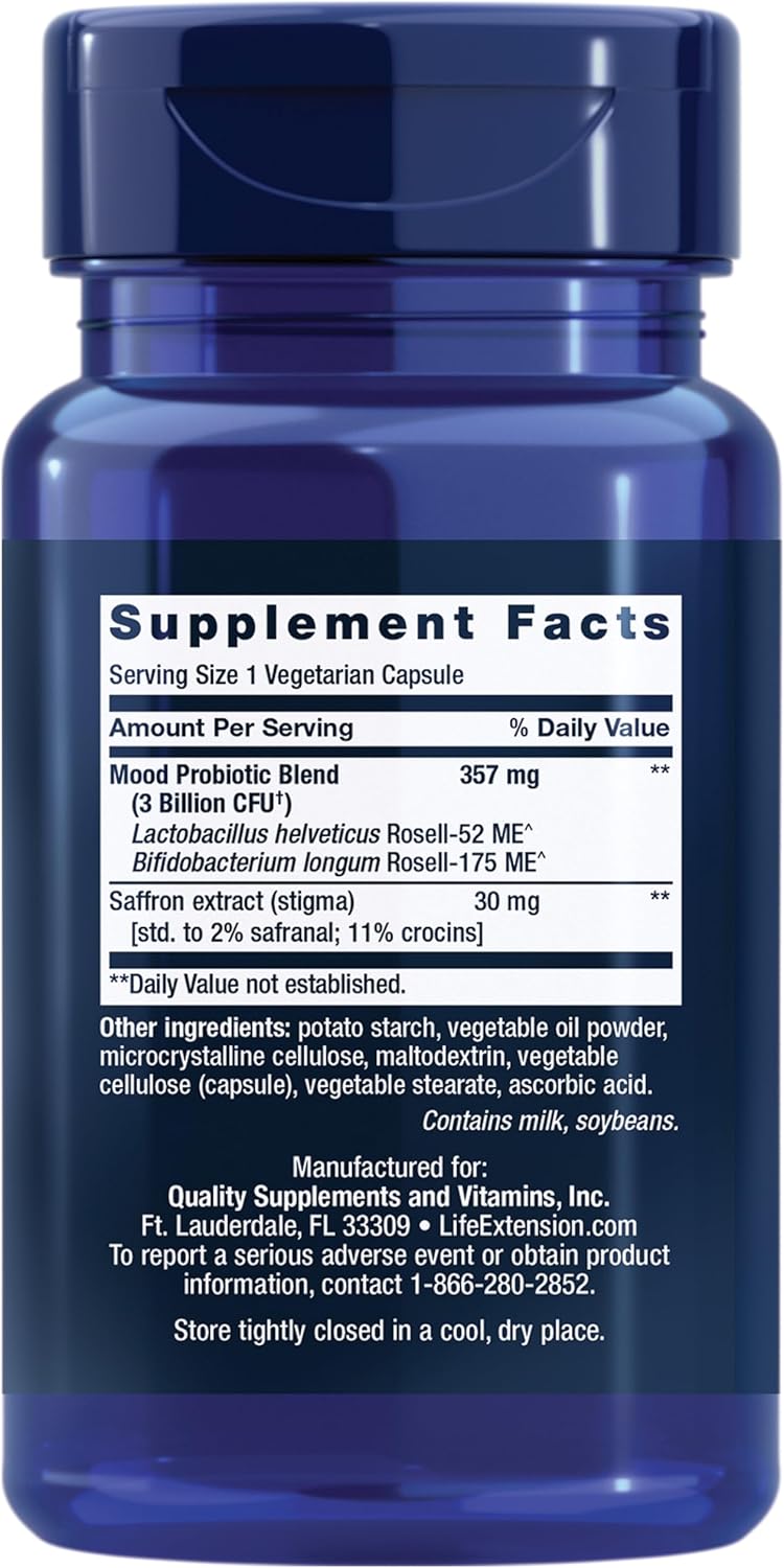 FLORASSIST Mood Probiotic with Saffron Blend - Gluten-Free, Non-GMO, Vegetarian - 30 Capsules