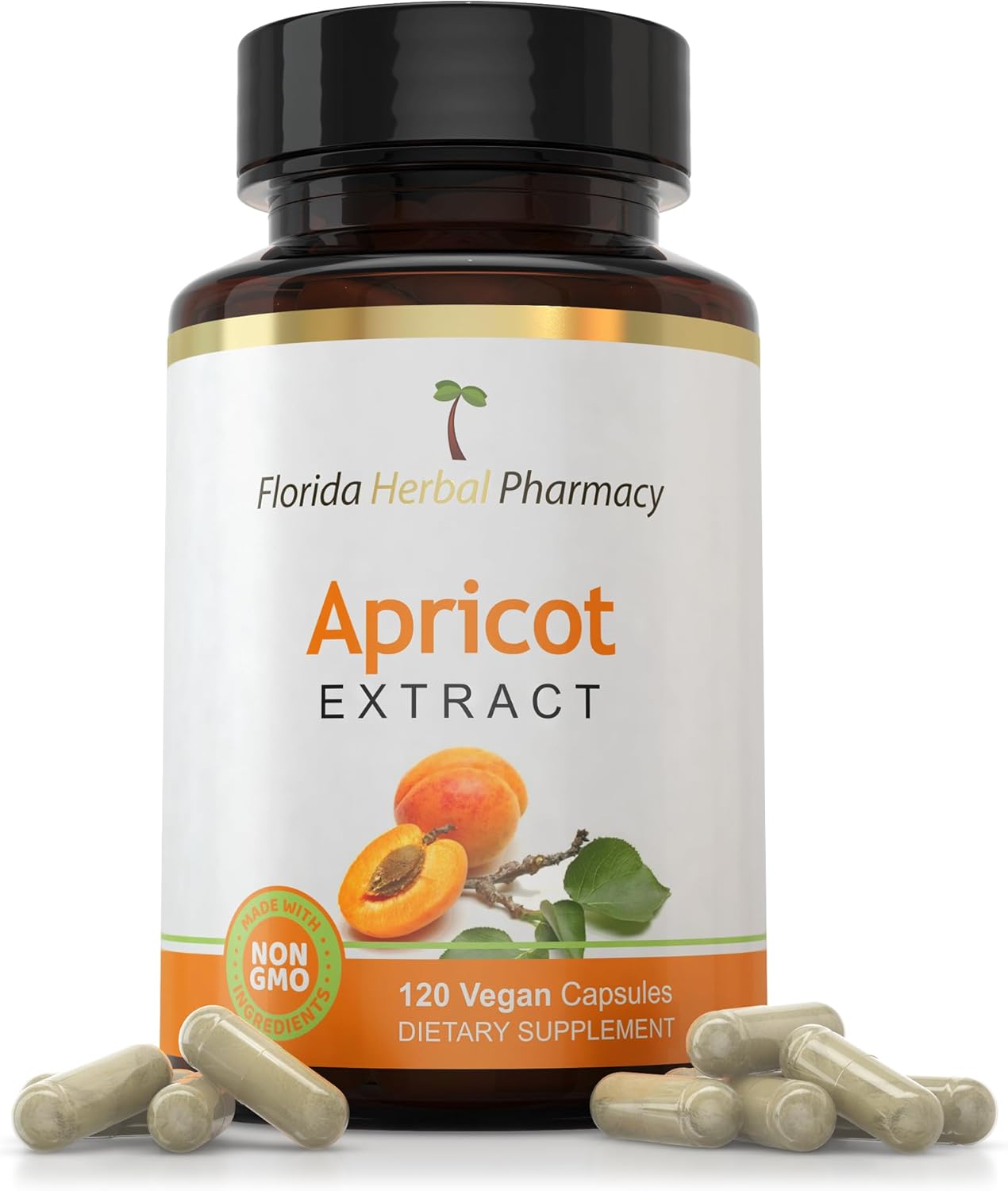 Florida Herbal Pharmacy Apricot Supplement Capsules 10:1 Extract, 360 Capsules x 500mg, 1000mg Serving, Pack of 3