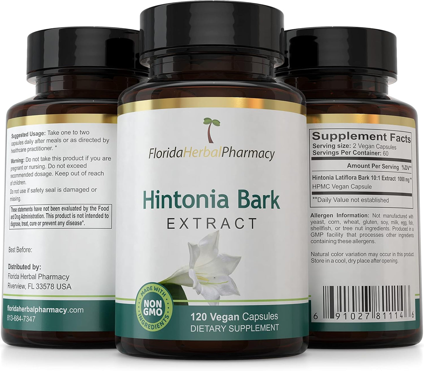 Florida Herbal Pharmacy Hintonia Latiflora Extract Capsules 10:1 - 120 Capsules Pack - Natural Blood Sugar Support