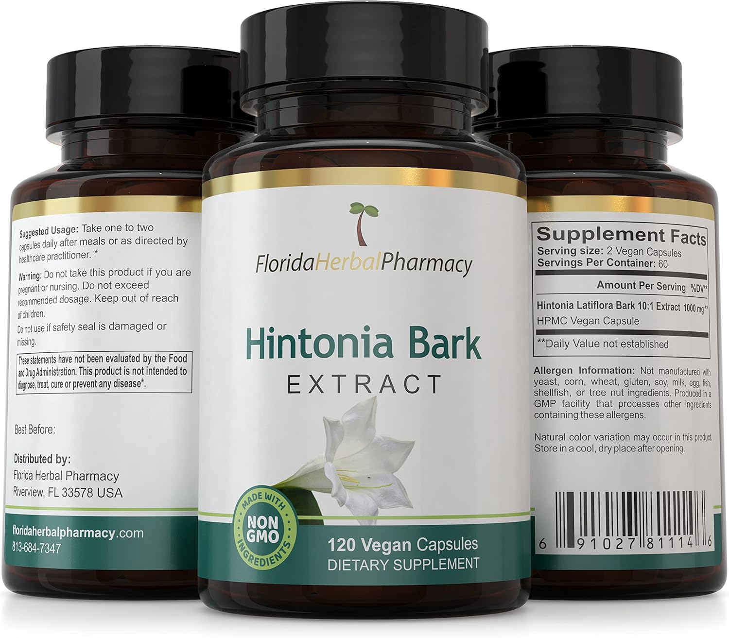Florida Herbal Pharmacy Hintonia Latiflora Extract Capsules 10:1 - 120 Capsules Pack - Natural Blood Sugar Support
