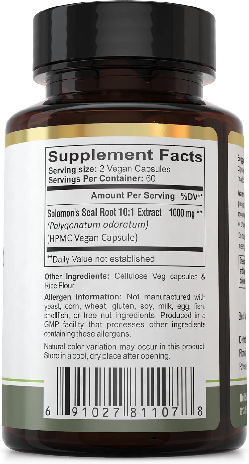Florida Herbal Pharmacy Solomon's Seal Extract Capsules - 10:1 Concentration (120 Capsules, 500mg Each) - Powerful 1000mg Serving Size
