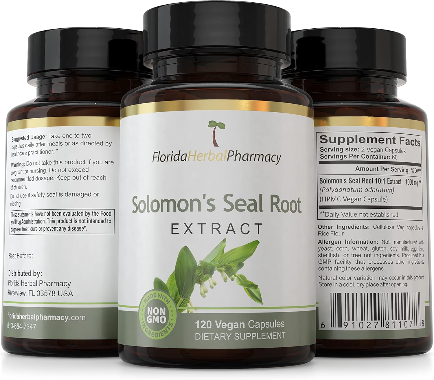 Florida Herbal Pharmacy Solomon's Seal Extract Capsules - 10:1 Concentration (120 Capsules, 500mg Each) - Powerful 1000mg Serving Size
