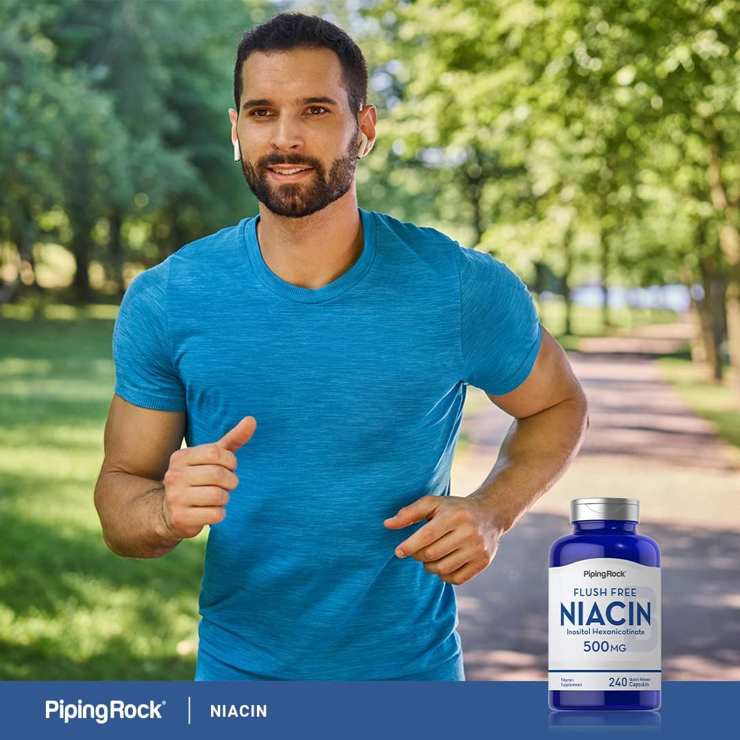 Flush Free Niacin 500mg Supplement - 240 Capsules, Vitamin B3, Non-GMO, Gluten Free