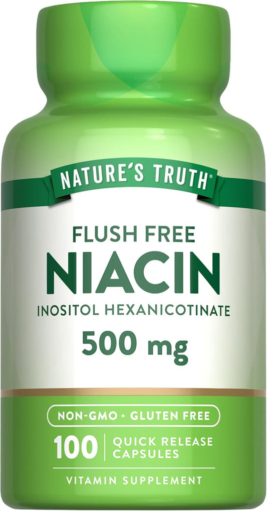 Flush-Free Niacin Capsules | 500mg | 100 Count | Non-GMO & Gluten-Free