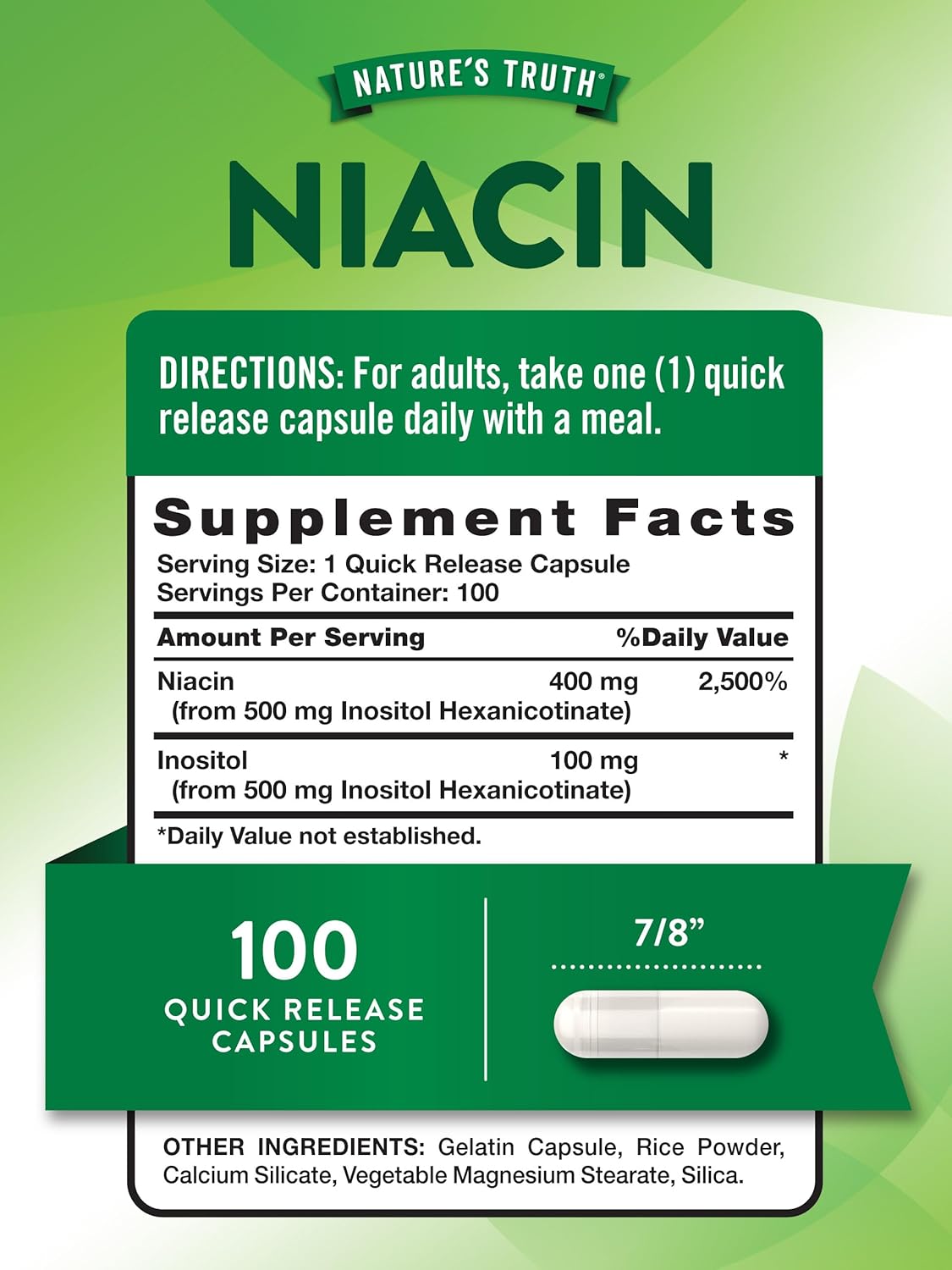 Flush-Free Niacin Capsules | 500mg | 100 Count | Non-GMO & Gluten-Free