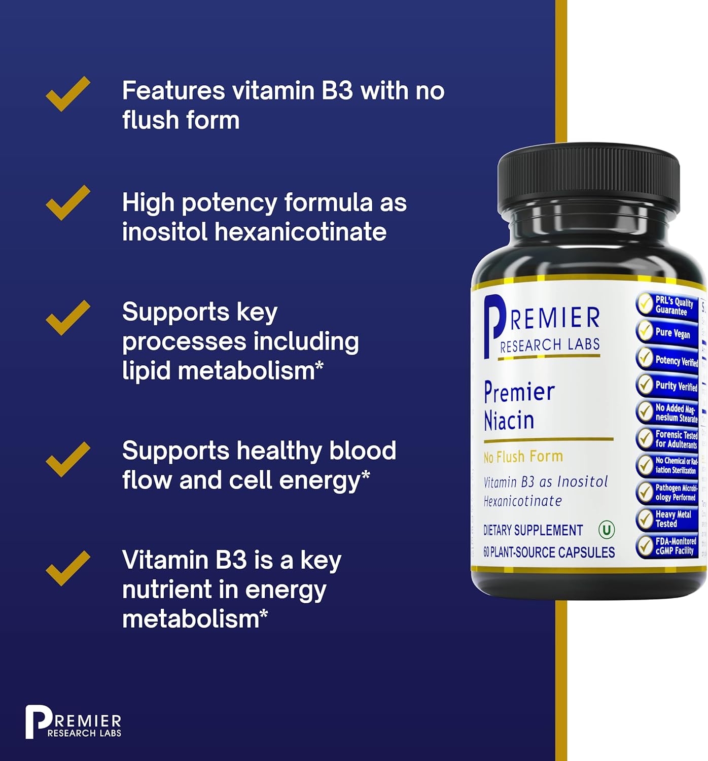 Flush-Free Niacin with Inositol Hexanicotinate - Blood Circulation Support - 60 Vegetarian Capsules