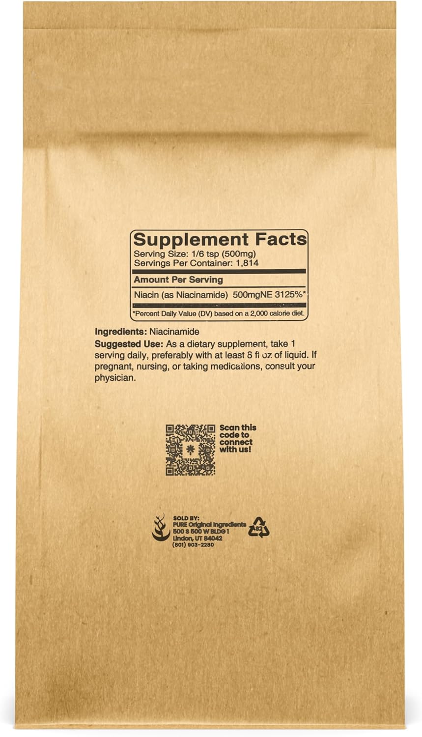 Flush-Free Vitamin B3 Powder - 2 lb - Niacinamide Dietary Supplement with Pure Original Ingredients