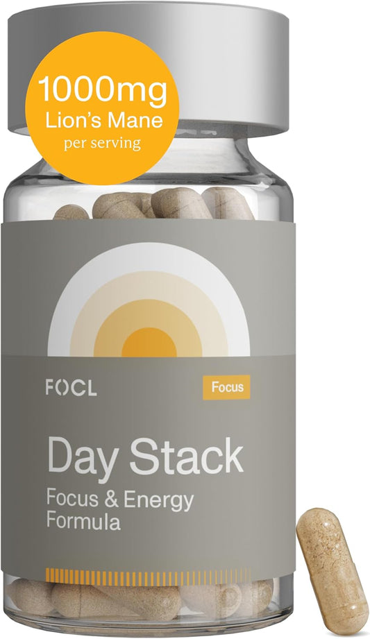 FOCL Lions Mane Focus Supplement Capsules for Adults - Enhance Memory, Focus, Cognitive Performance, and Stress Relief - Natural Nootropic Brain Health Solution with Energy Boost