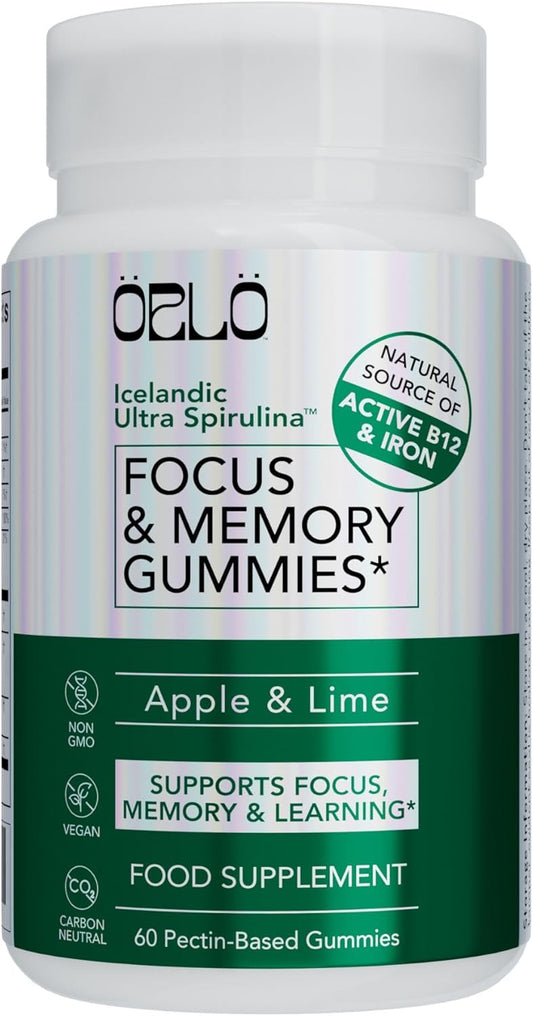 Focus & Memory Nootropic Gummies for Adults - Lion’s Mane, L-Theanine, Phosphatidylserine, Spirulina, Vitamins B6 & B12 - 60 Gummies