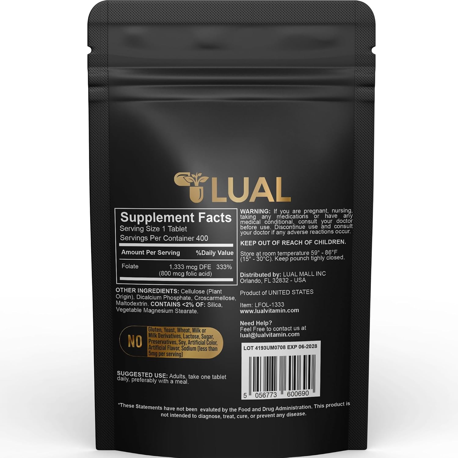 Folate Dietary Supplement for Women's Pregnancy 1,333 mcg DFE (800 mcg Folic Acid) - 400 Count - Acido Folico para Mujer Embarazada