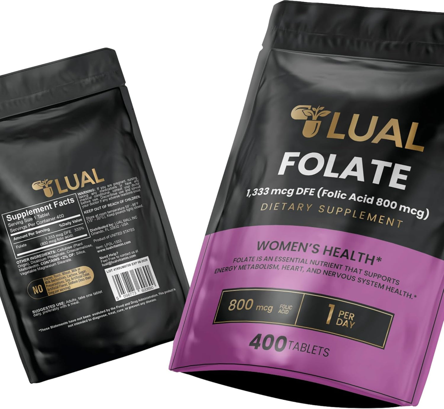 Folate Dietary Supplement for Women's Pregnancy 1,333 mcg DFE (800 mcg Folic Acid) - 400 Count - Acido Folico para Mujer Embarazada