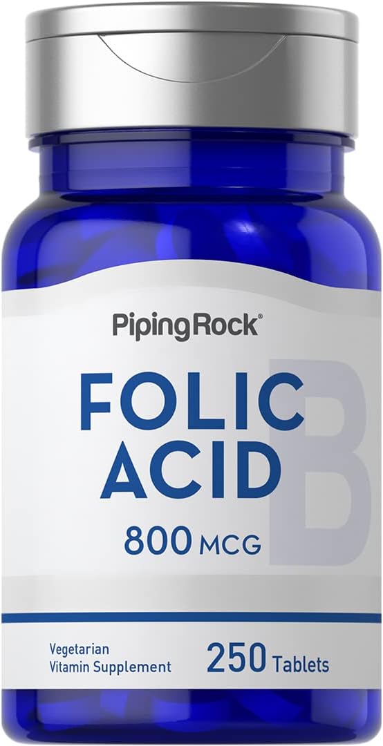Folic Acid 800 mcg Supplement 250 Tablets Capsules Vegetarian Non-GMO Gluten Free